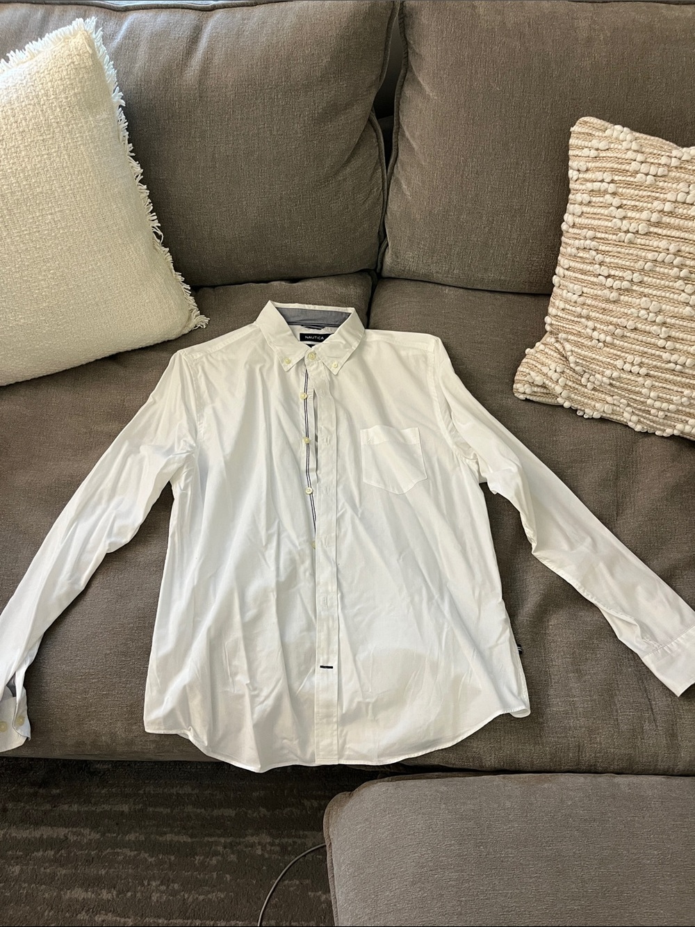 Nautica Men's White Button-Down Dress Shirt with Chest Pocket